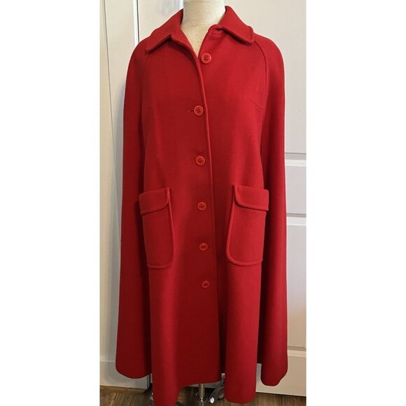 Vtg Pendleton RED O/S Cape Coat 44" Long Wool Satin Lined 70's EXCELLENT - Picture 2 of 14